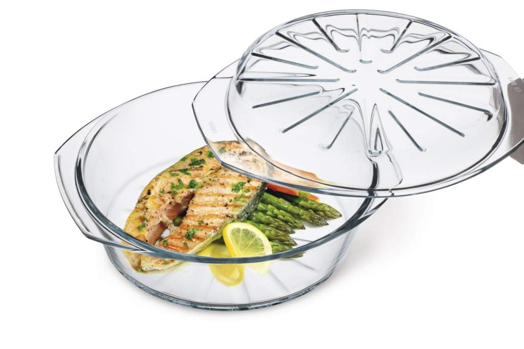 Simax Glassware Clear Glass Round Casserole | With Lid – Raised Ridges ...