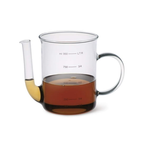 Simax Glassware Glass Fat Separator | 4 Cup Capacity Borosilicate Glass is Safe for Hot Liquids For Gravies, Stocks, and Broth Dishwasher Safe Made in Europe Measuring Cup Fat Skimmer