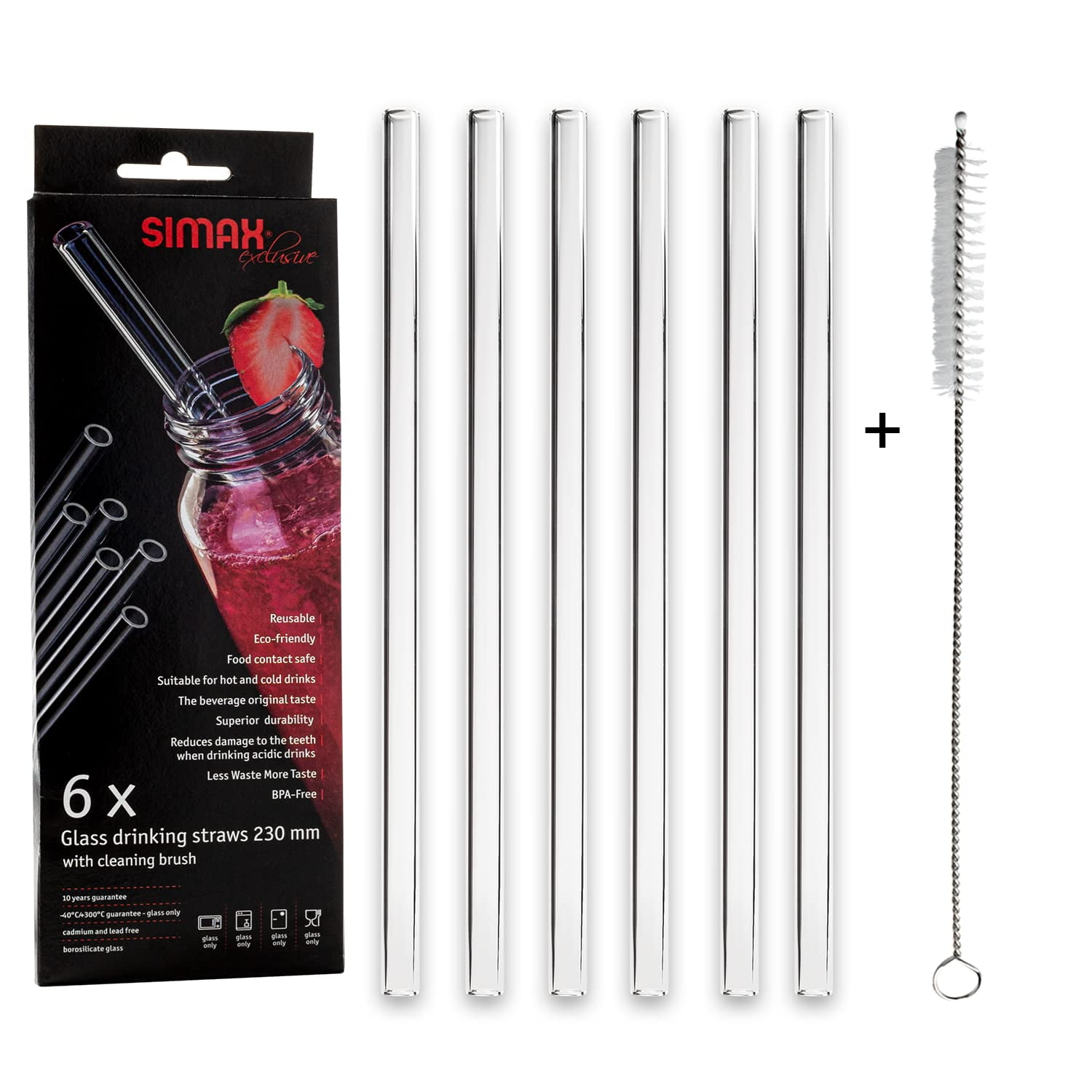 Simax Clear Borosilicate Glass Drinking Straws with Cleaning Brush