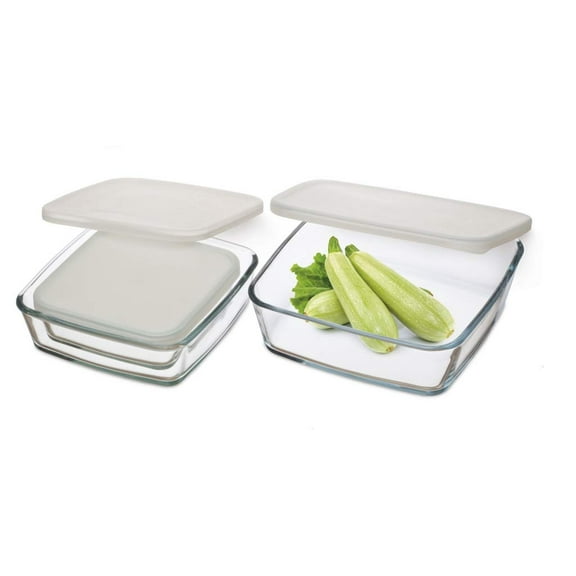 Simax Square Glass Storage Containers | With Tight Fitting Plastic Lids – 3 Piece Set, Assorted Sizes – Oven, Microwave, and Dishwasher Safe – Includes 57 Ounce, 33 Ounce, 16 Ounce