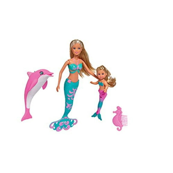 Simba 10573336 - Steffi Love Mermaid Friends, Steffi as Mermaid, with Evi Doll, Pink Dolphin, Seahorse Comb, Dressing Doll, 29 cm, for Children from 3 Years