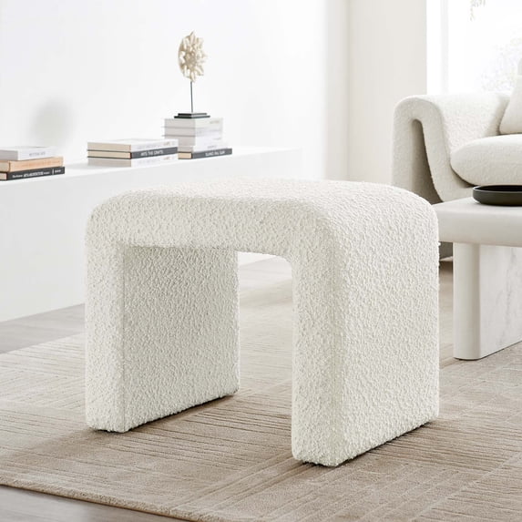Simba Boucle Fabric Waterfall Stool in Ivory