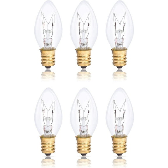 Simba Lighting C7 15W Replacement Bulb Clear Candle Shape 120V, E12 Candelabra Base, 2700K, 6-Pack