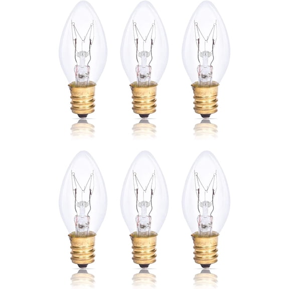 Simba Lighting C7 7W Replacement Bulb Clear Candle Shape 120V, E12 Candelabra Base, 2700K, 6-Pack