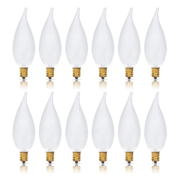 Simba Lighting Candelabra Flame Tip Frosted CA10 25W E12 Base Light Bulbs 120V Warm White 2700K, 12 Pack