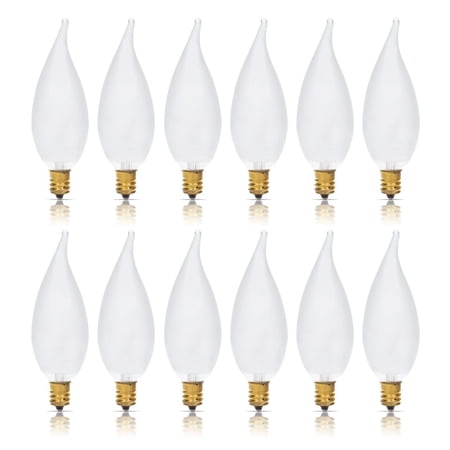Simba Lighting Candelabra Flame Tip Frosted CA10 40W E12 Base Light Bulbs 120V Warm White 2700K, 12 Pack