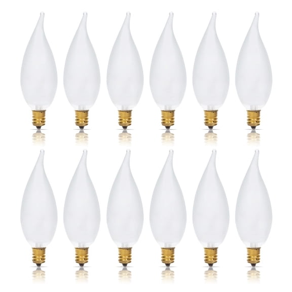 Simba Lighting Candelabra Flame Tip Frosted CA10 40W E12 Base Light Bulbs 120V Warm White 2700K, 12 Pack