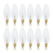 Simba Lighting Candelabra Torpedo Clear B10 CTC 25W E12 Base Light Bulbs 120V Warm White 2700K, 12 Pack