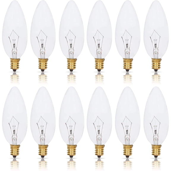Simba Lighting Candelabra Torpedo Clear B10 CTC 40W E12 Base Light Bulbs 120V Warm White 2700K, 12 Pack