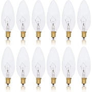 Simba Lighting Candelabra Torpedo Clear B10 CTC 40W E12 Base Light Bulbs 120V Warm White 2700K, 12 Pack