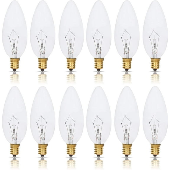 Simba Lighting Candelabra Torpedo Clear B10 CTC 40W E12 Base Light Bulbs 120V Warm White 2700K, 12 Pack
