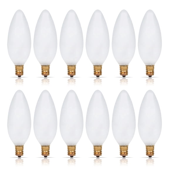 Simba Lighting Candelabra Torpedo Frosted B10 CTC 25W E12 Base Light Bulbs 120V Warm White 2700K, 12 Pack