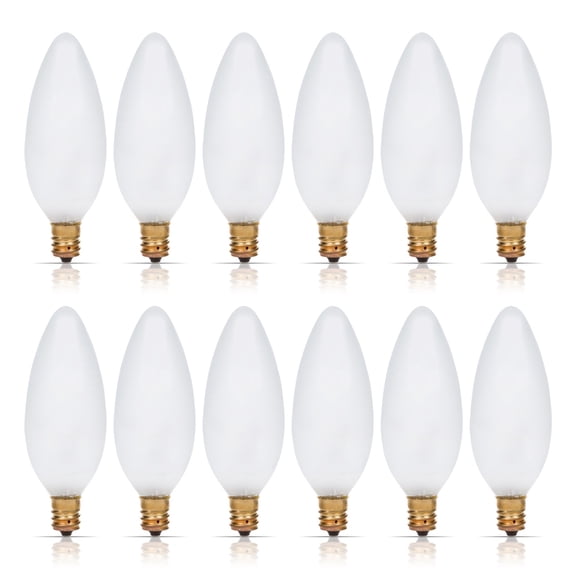 Simba Lighting Candelabra Torpedo Frosted B10 CTC 40W E12 Base Light Bulbs 120V Warm White 2700K, 12 Pack