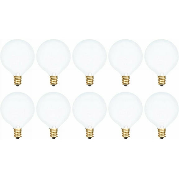 Simba Lighting Decorative Globe G16.5 Round Bulb 25W E12 Candelabra Base Frosted Glass, 10 Pack
