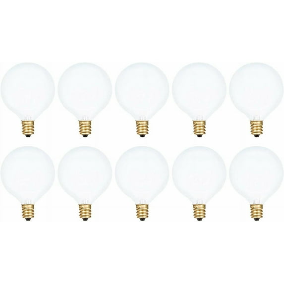 Simba Lighting Decorative Globe G16.5 Round Bulb 25W E12 Candelabra Base Frosted Glass, 10 Pack