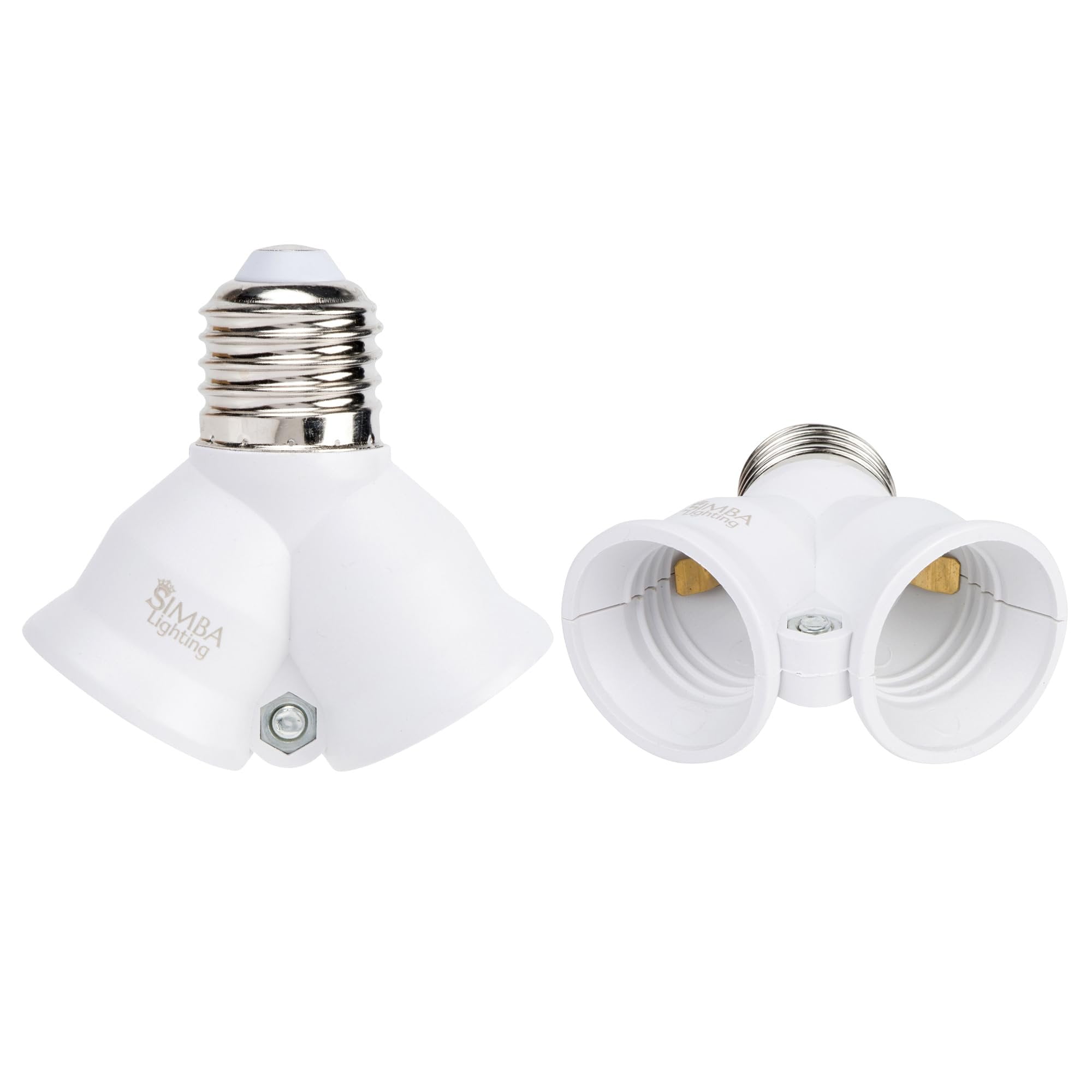 Simba Lighting E26 Light Bulb Socket Adapter Splitter to 2 Heads White, Medium Screw Base, 2-Pack