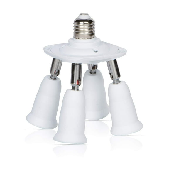 Simba Lighting E26 Light Bulb Socket Adapter Splitter to 4 Heads White with Fully Adjustable Angles for Wide Coverage