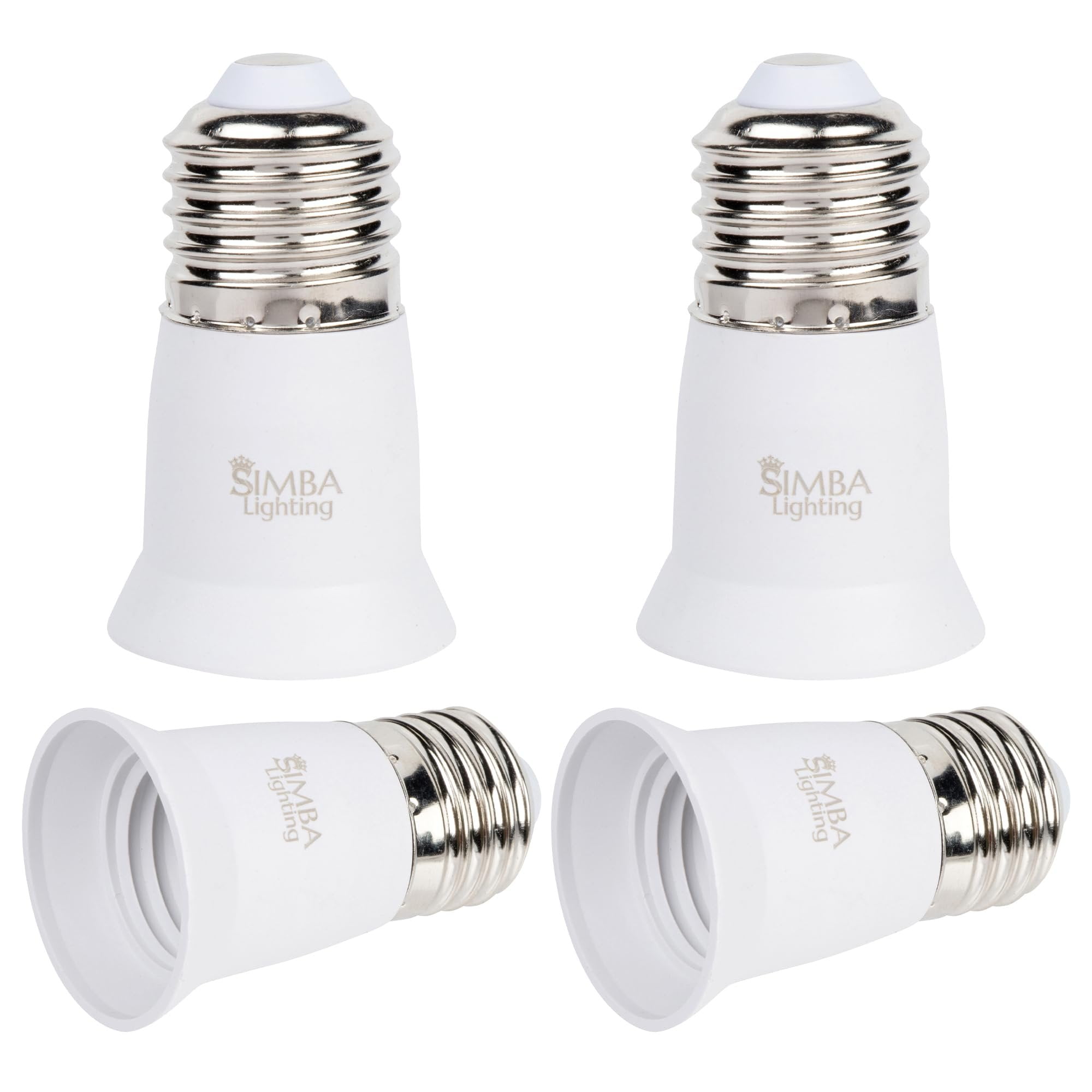 Simba Lighting E26 Light Bulb Socket Extender 3cm / 1.2in Adapter White, Medium Screw Base, 4-Pack