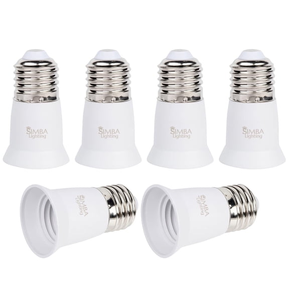 Simba Lighting E26 Light Bulb Socket Extender 3cm / 1.2in Adapter White, Medium Screw Base, 6-Pack