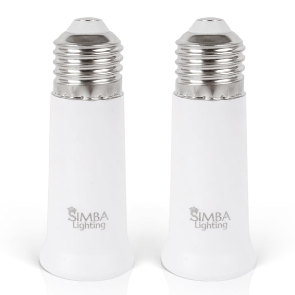 Simba Lighting E26 Light Bulb Socket Extender 5cm / 1.97in Adapter White, Medium Screw Base, 2-Pack