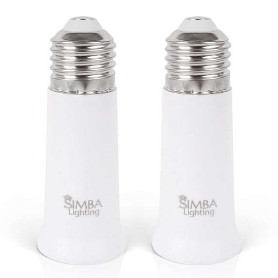 Simba Lighting E26 Light Bulb Socket Extender 5cm / 1.97in Adapter White, Medium Screw Base, 2-Pack