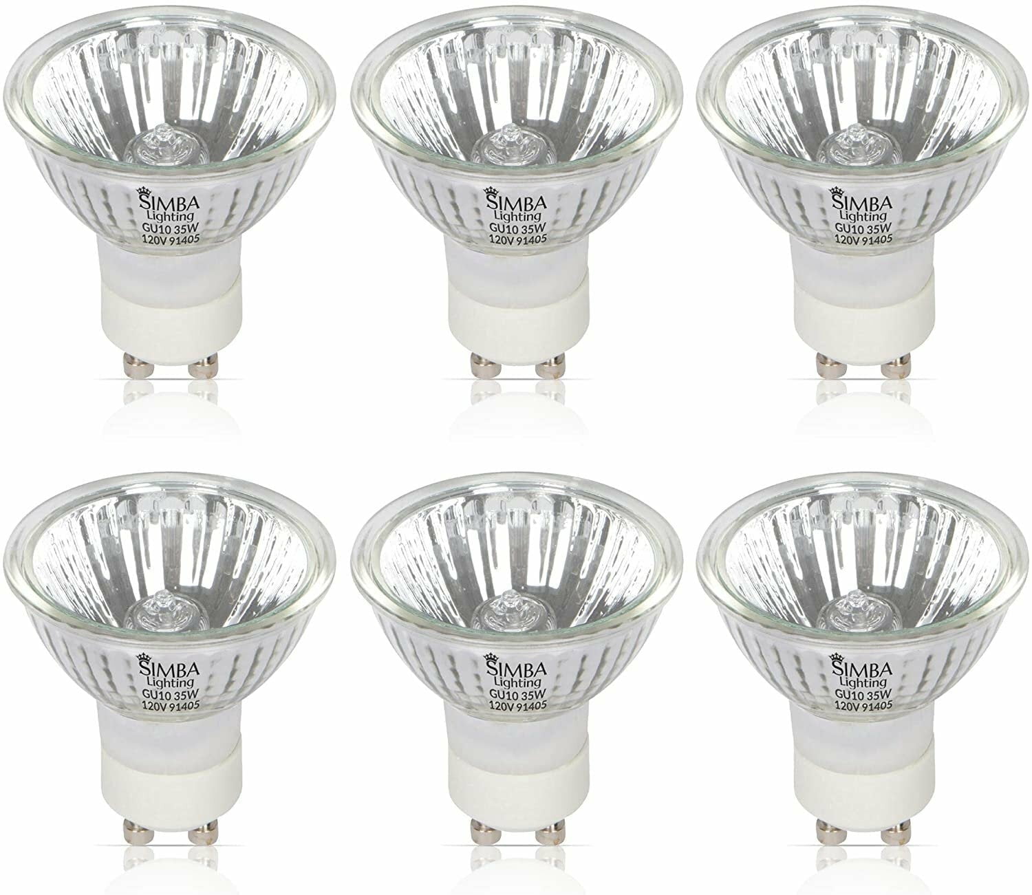 Simba Lighting Halogen GU10 120V 35W Bulbs MR16 Reflector with Cover Glass 6-Pack