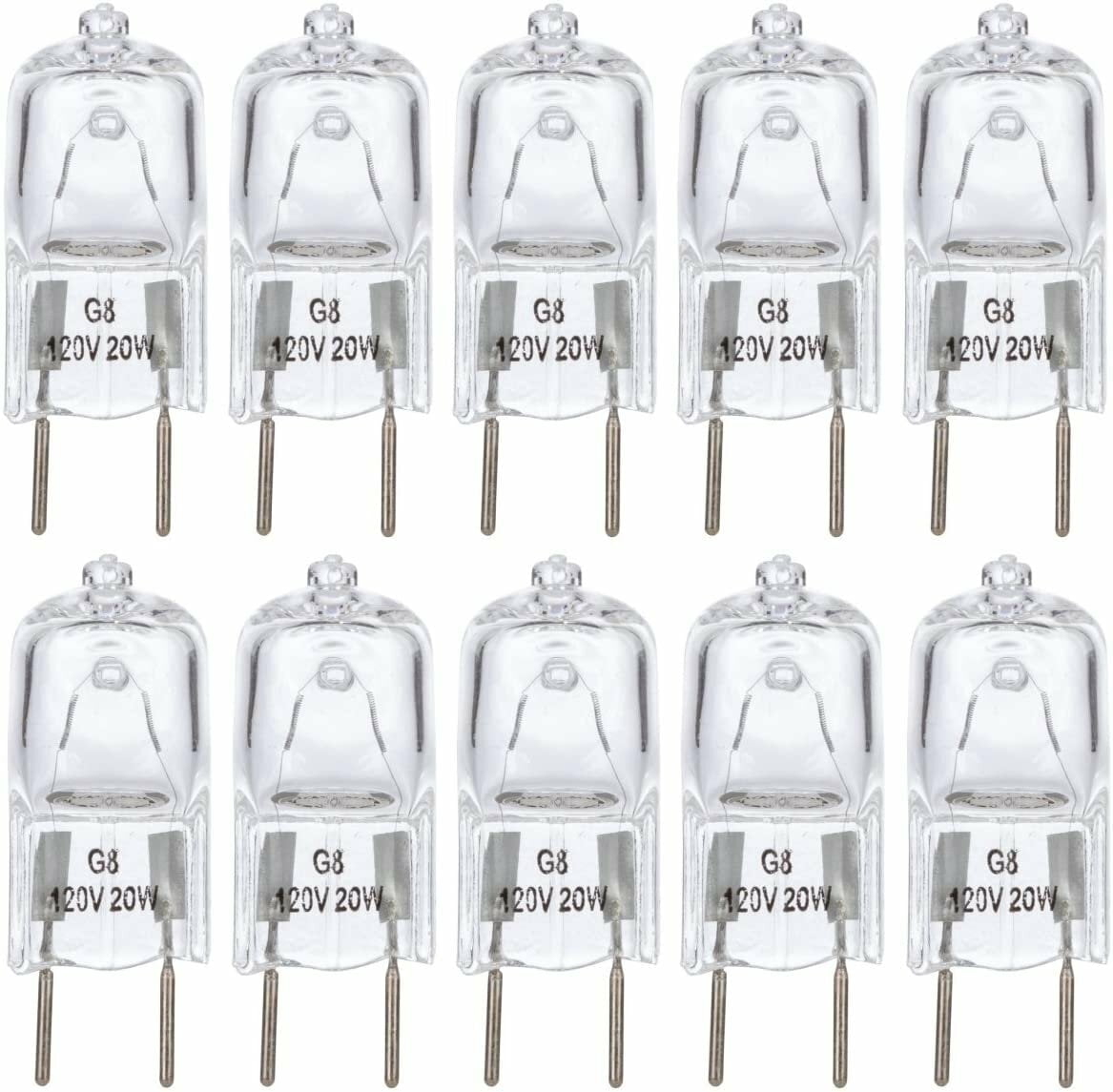 Simba Lighting Halogen Light Bulb G8 T4 20W JCD Bi-Pin Shorter 1.38" Length 120V, 2700K, 10-Pack