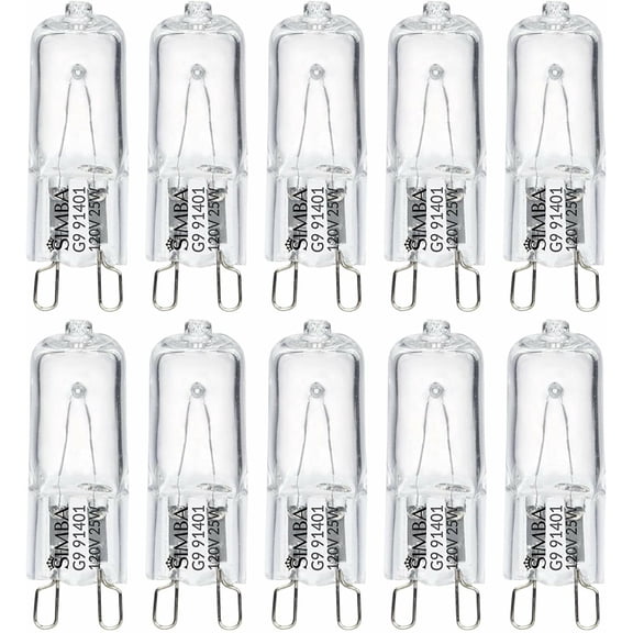 Simba Lighting Halogen Light Bulb G9 T4 25W JCD Bi-Pin 120V, Dimmable, 2700K Warm White, 10-Pack