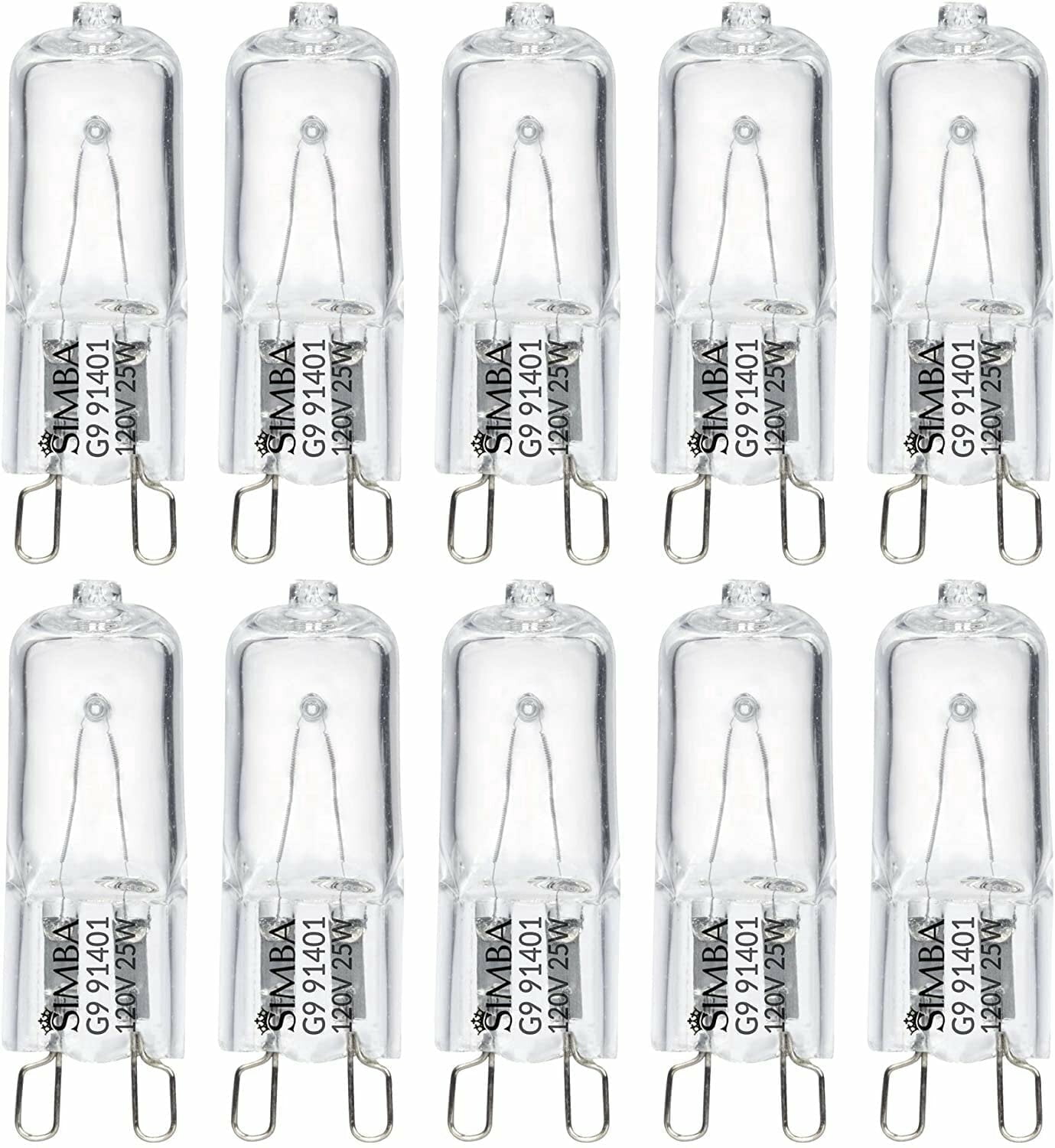 Simba Lighting Halogen Light Bulb G9 T4 25W JCD Bi-Pin 120V, Dimmable, 2700K Warm White, 10-Pack