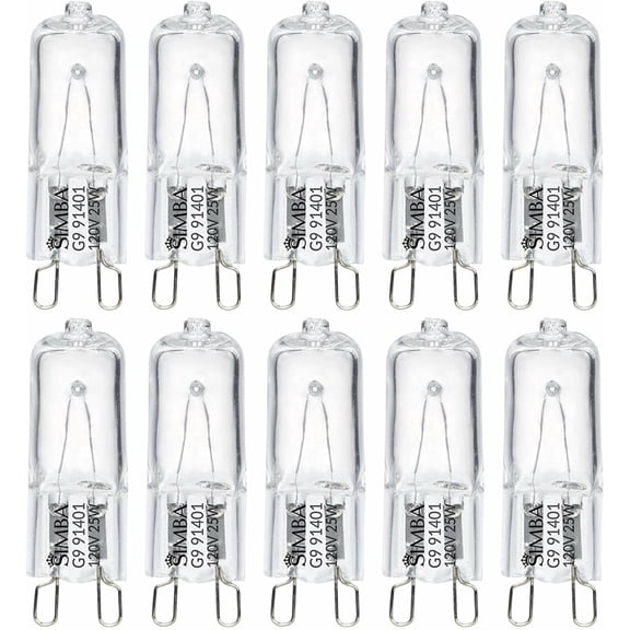 Simba Lighting Halogen Light Bulb G9 T4 25W JCD Bi-Pin 120V, Dimmable, 2700K Warm White, 10-Pack