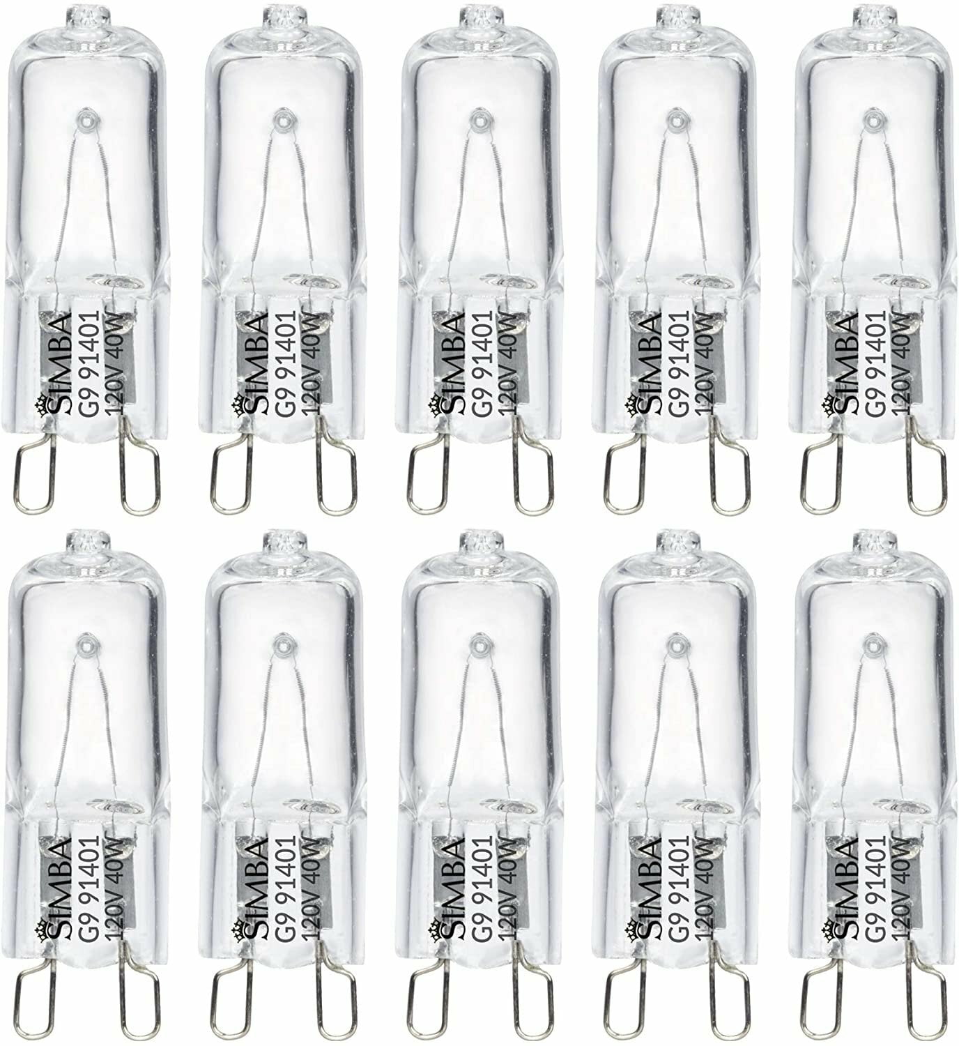 Simba Lighting Halogen Light Bulb G9 T4 40W JCD Bi-Pin 120V, Dimmable,  2700K Warm White, 10-Pack 