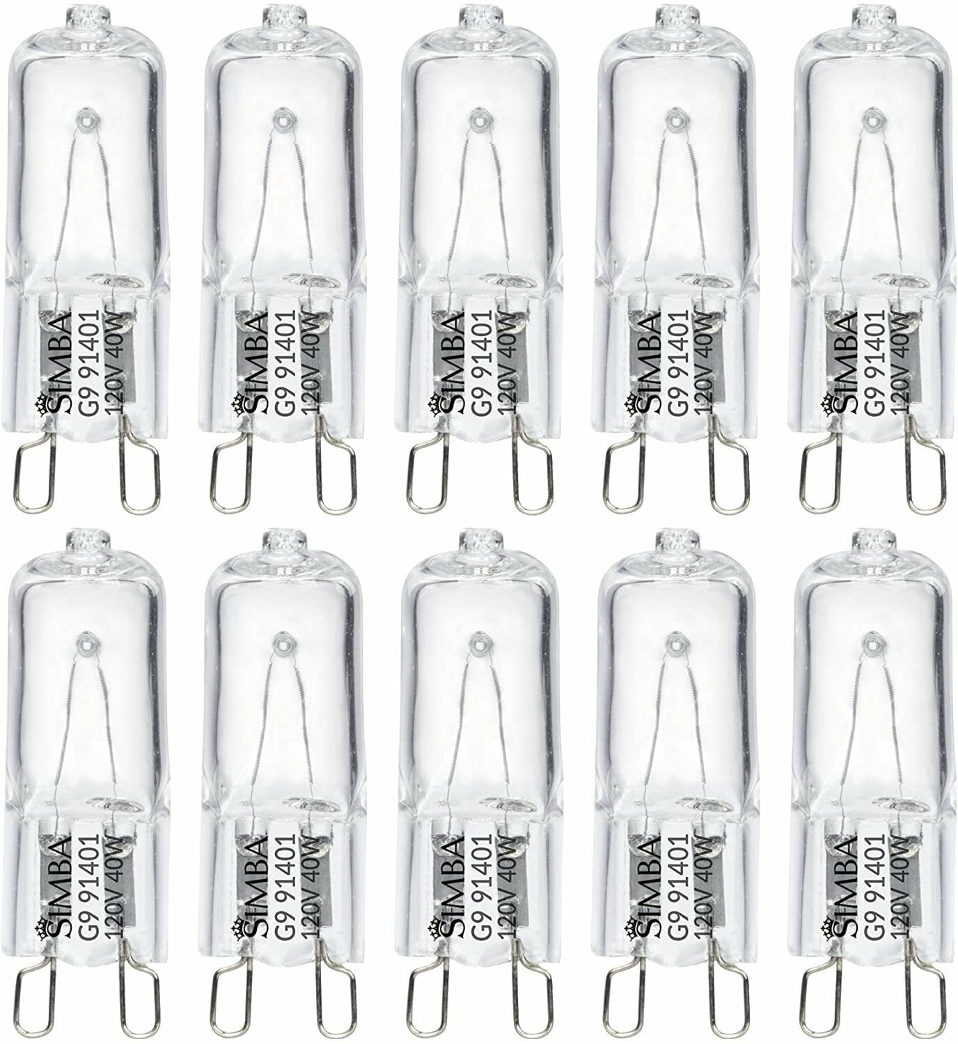 Simba Lighting Halogen Light Bulb G9 T4 40W JCD Bi-Pin 120V, Dimmable, 2700K Warm White, 10-Pack