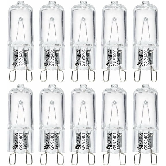 Simba Lighting Halogen Light Bulb G9 T4 40W JCD Bi-Pin 120V, Dimmable, 2700K Warm White, 10-Pack
