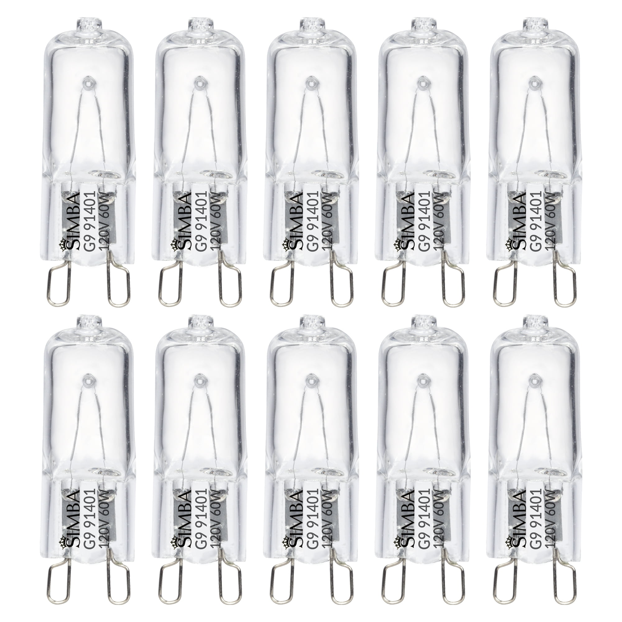 Simba Lighting Halogen Light Bulb G9 T4 60W JCD Bi-Pin 120V, Dimmable,  2700K Warm White, 10-Pack