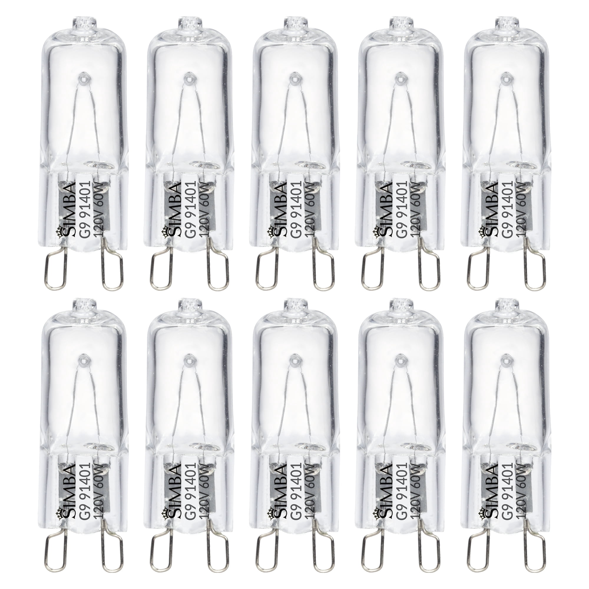 Simba Lighting Halogen Light Bulb G9 T4 60W JCD Bi-Pin 120V, Dimmable, 2700K Warm White, 10-Pack