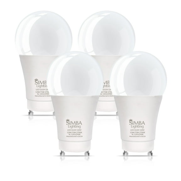 Simba Lighting LED A19 12W 75W 100W Replacement Bulbs 120V GU24 Twist Base 2700K Warm White 4-Pack
