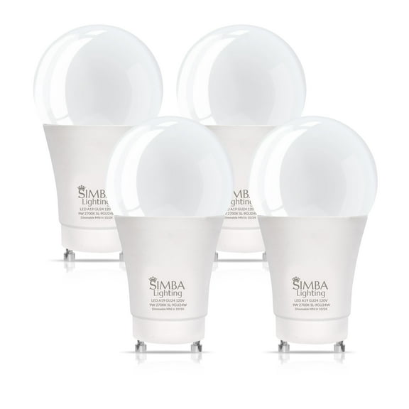 Simba Lighting LED A19 9W 60W 75W Replacement Bulbs Dimmable 120V GU24 Twist Base 2700K Warm White 4-Pack