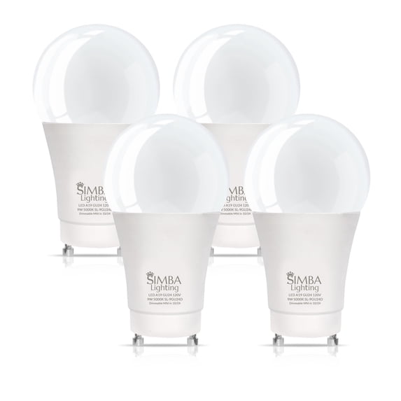 Simba Lighting LED A19 9W 60W 75W Replacement Bulbs Dimmable 120V GU24 Twist Base 5000K Daylight 4-Pack