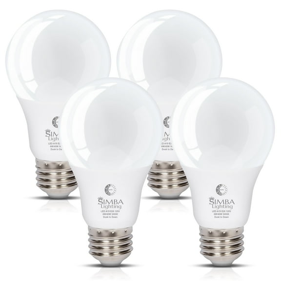 Simba Lighting LED A19 Dusk to Dawn 6W 40W Equivalent Bulbs 120V E26 Base 5000K Daylight 4-Pack