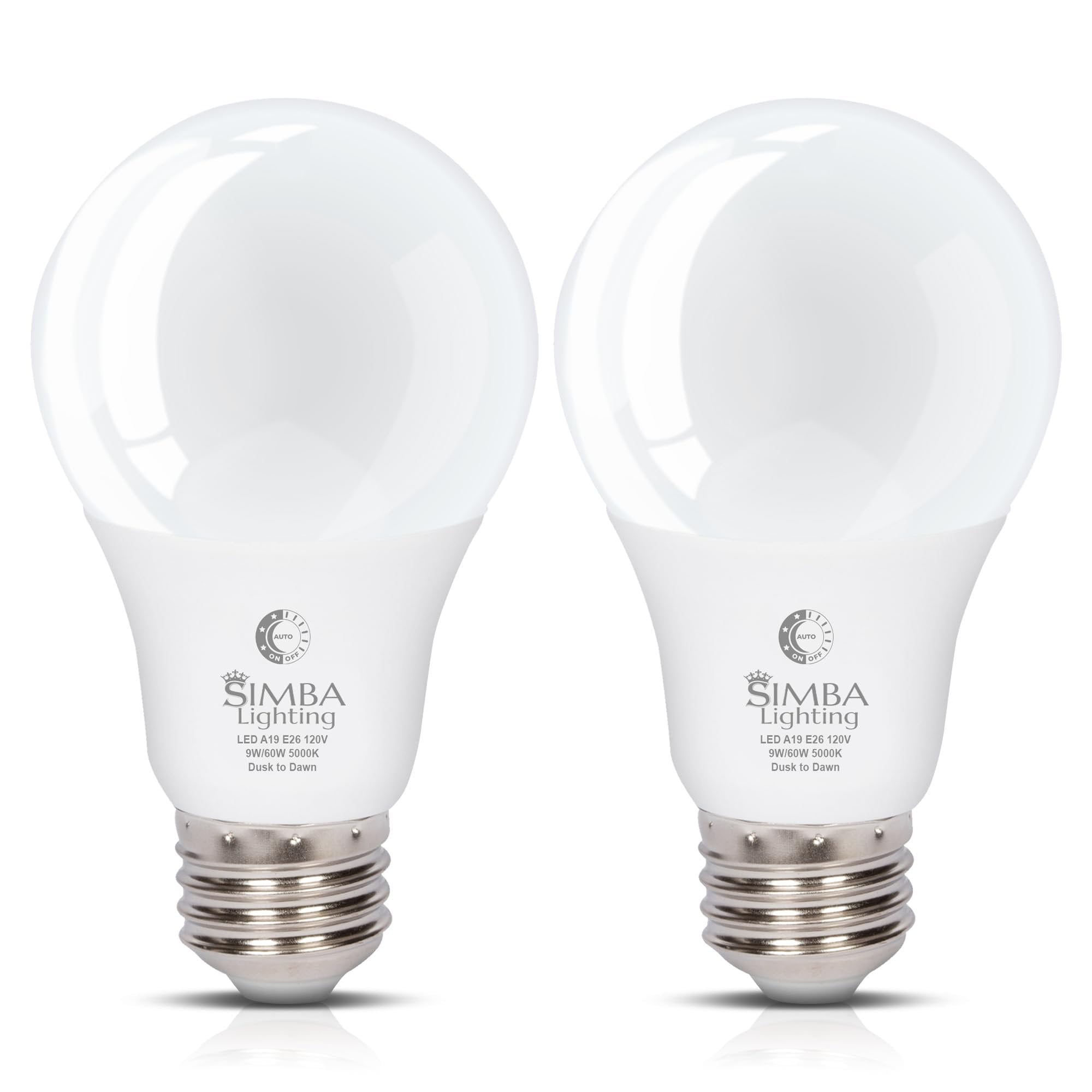 Simba Lighting LED A19 Dusk to Dawn 9W 60W Equivalent Bulbs 120V E26 Base 5000K Daylight 2-Pack