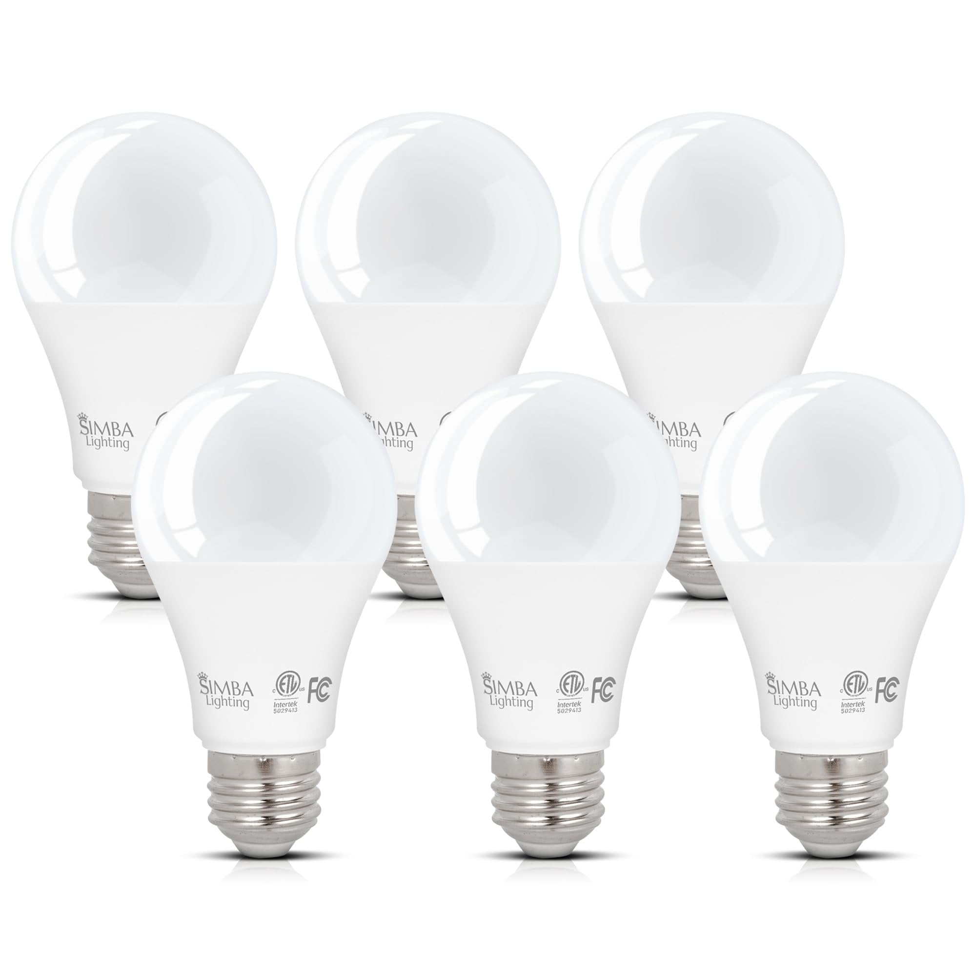Simba Frosted White Dimmable LED A19 Bulbs, 6-Pack