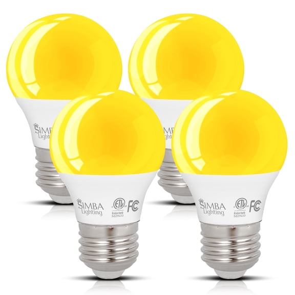 Simba Lighting LED Bug Non-Attracting A15 7W 60W Equivalent ETL Listed Bulbs 120V E26 Base Amber Warm Light 4-Pack