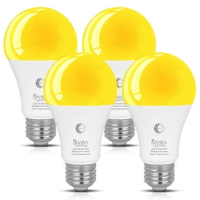 Simba Lighting LED Bug Non-Attracting A19 6W 40W Equivalent Bulbs 120V Dusk-to-Dawn Sensor E26 Base Amber Warm Light 4-Pack