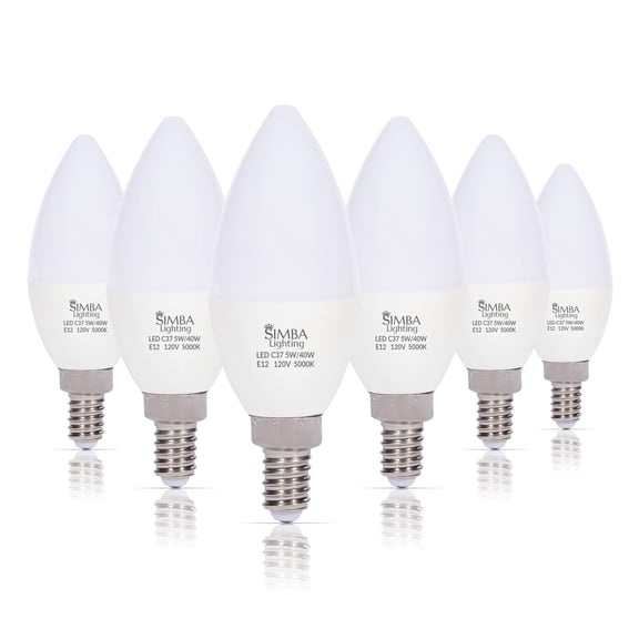 Simba Lighting LED Candelabra B11 C37 5W 40W Replacement Light Bulbs 120V E12 5000K Daylight 6-Pack