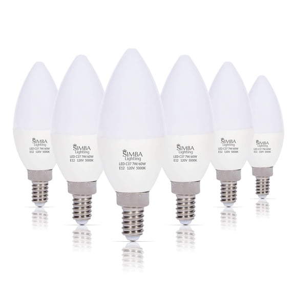 Simba Lighting LED Candelabra B11 C37 7W 60W Replacement Light Bulbs E12 Base 120V Daylight 5000K, Pack of 6
