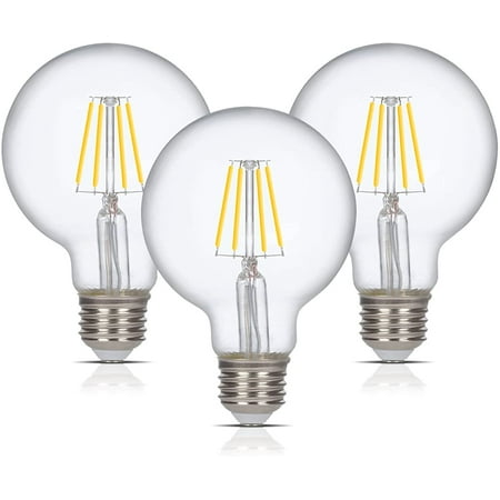 Simba Lighting LED Edison G25 Globe 6W 60W Equivalent Light Bulbs 120V E26 Base Dimmable 4000K, 3 Pack