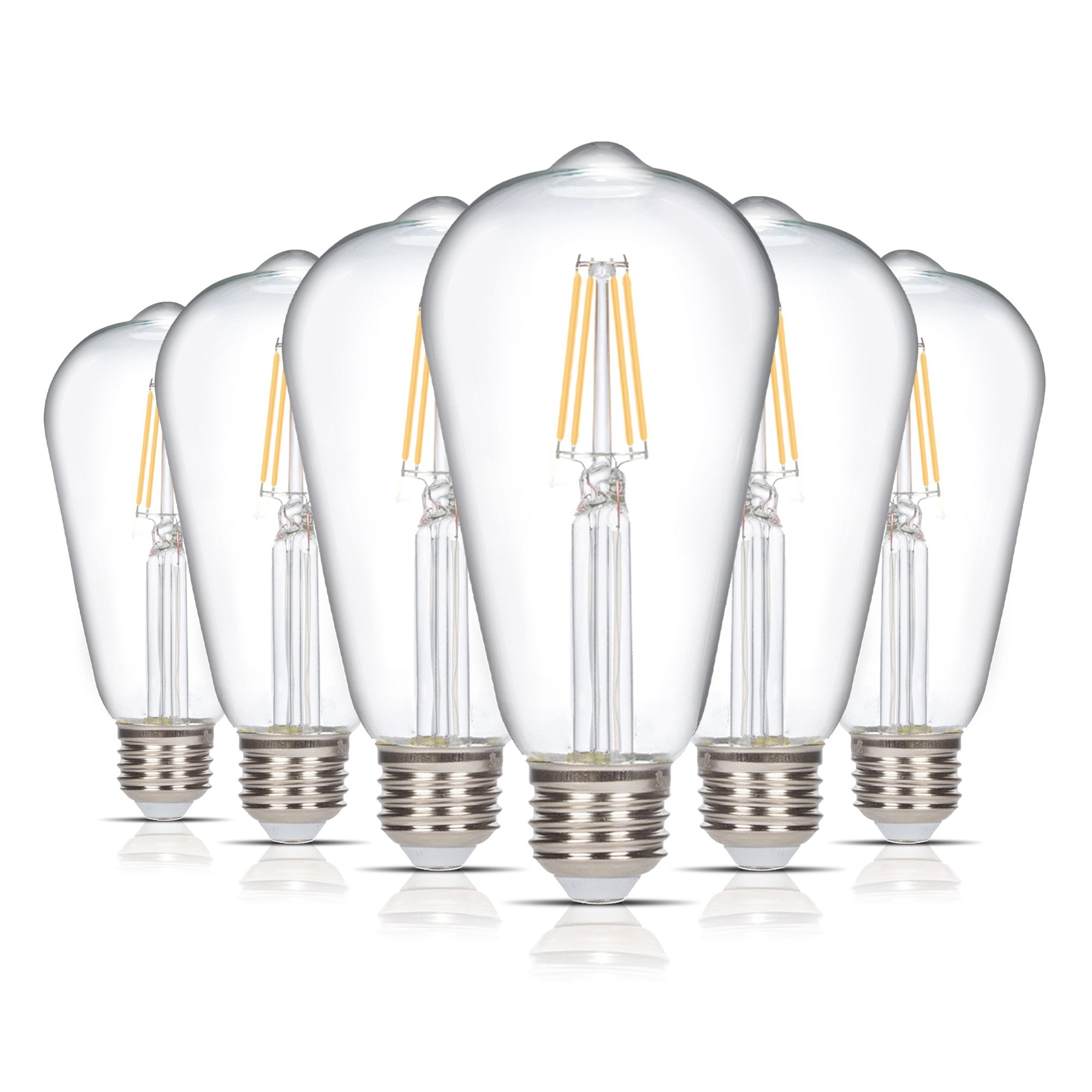 Simba Lighting LED Edison ST21 4W 40W Equivalent Light Bulbs 120V Dimmable E26 Base 2700K Warm White 6-Pack