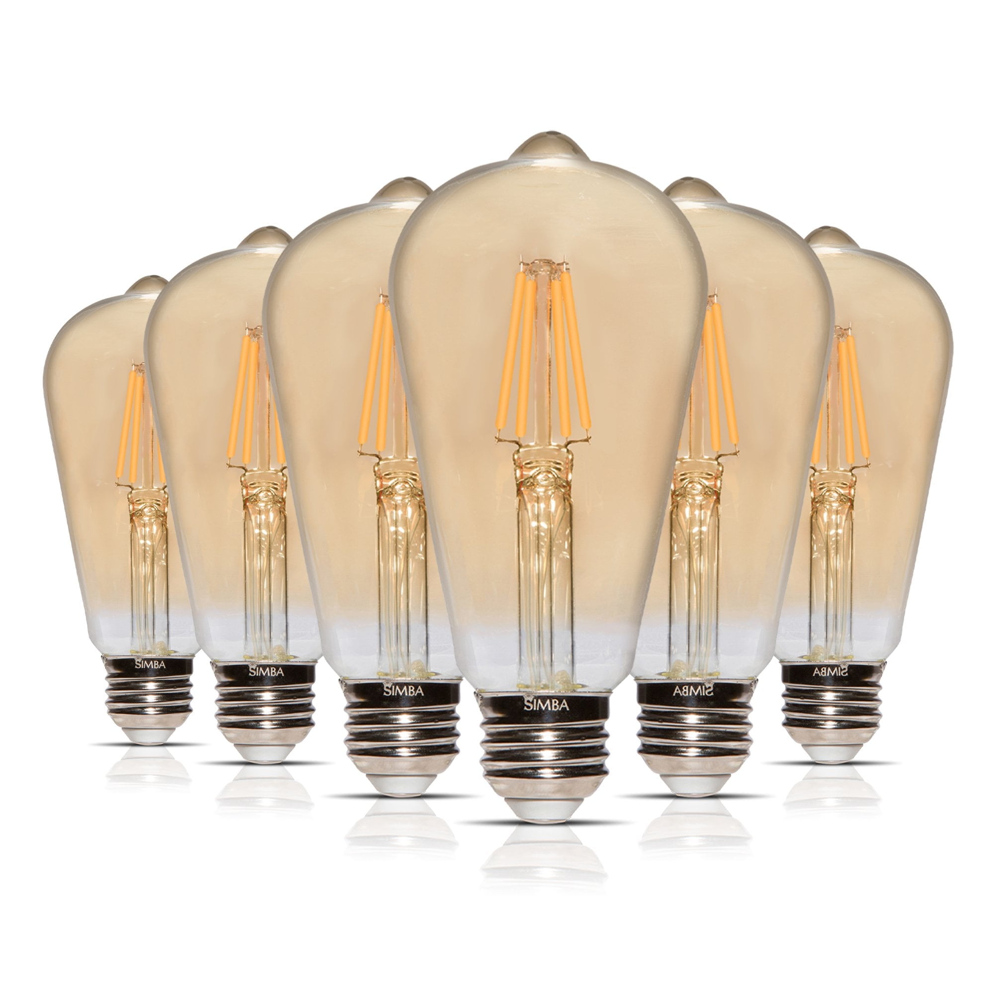 Amber Glass Vintage Edison LED Light Bulbs, 2200K Warm, 6-Pack