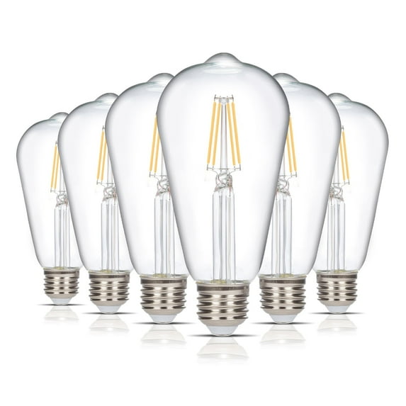 Simba Lighting LED Edison ST21 6W 60W Equivalent Light Bulbs 120V Dimmable E26 Base 2700K Warm White 6-Pack
