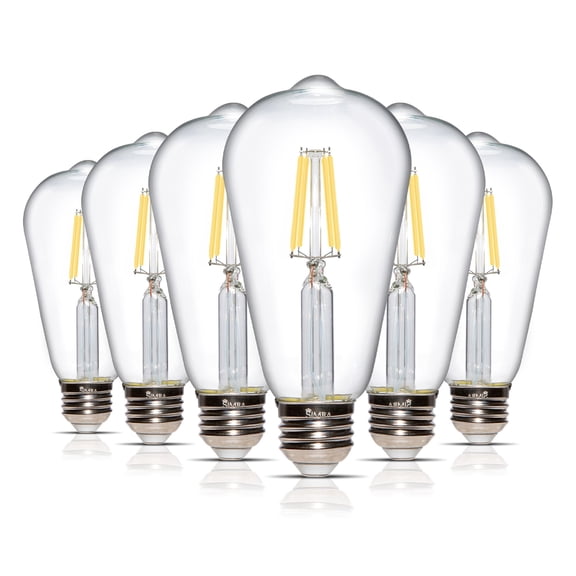 Simba Lighting LED Edison ST21 6W 60W Equivalent Light Bulbs 120V Dimmable E26 Base 4000K Natural White 6-Pack